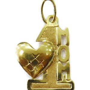 Vintage #1 Mom 14k Yellow Gold Heart Charm Pendant